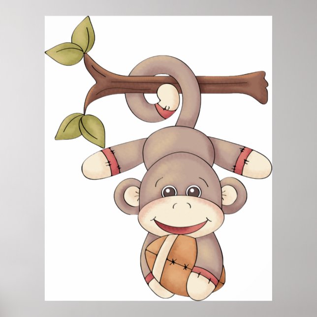 Poster Macaquinho Adorável Pendurado com Futebol American (Frente)