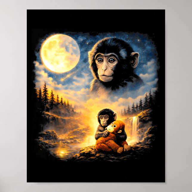 Poster Macaquinho Punch olha para a mãe na lua (Frente)