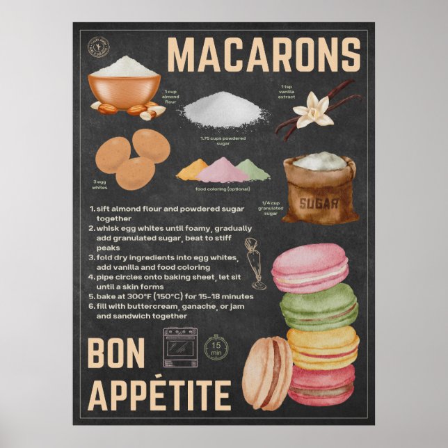 Poster Macarons Recebem a Arte de Cozinha de Quadro Chalk (Frente)