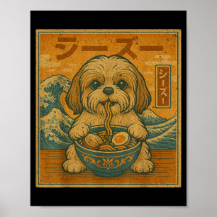 Poster Macarrão Japonês Ramen Kawaii Engraçado Shih Tzu C