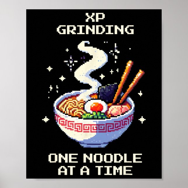Poster Macarrão Ramen de Grinding de Xp Pixel Art Jogos R (Frente)