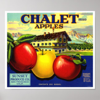 Poster Maçãs Marca Chalet Sunset Produce Co