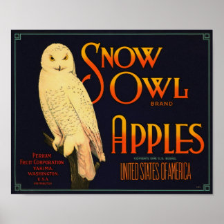 Poster Maçãs Marca Snow Owl Yakima Washington