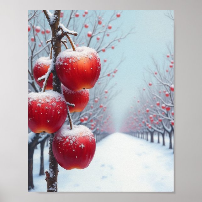 Poster Maçãs vermelhas deliciosas e neve (Frente)