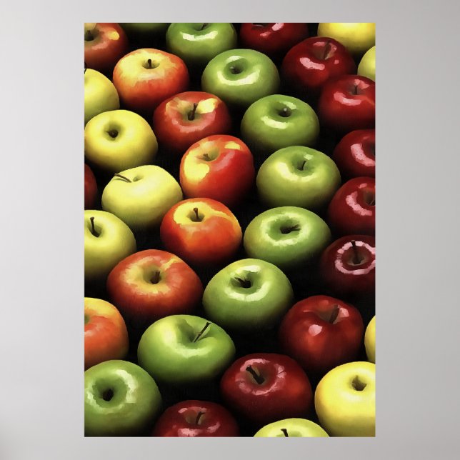 Poster Maçãs Vermelhas e Verdes Artísticas Exibidas (Frente)