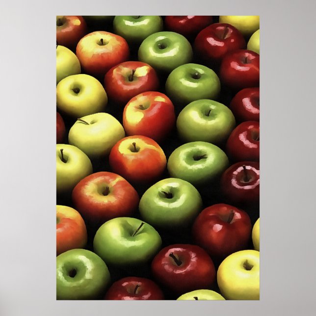 Poster Maçãs Vermelhas e Verdes Artísticas Exibidas (Frente)