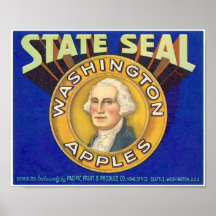 Maçãs Vintage State Seal Washington Seattle Fruit