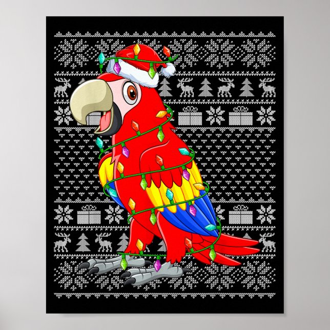 Poster Macaw Parrot Christmas Lights Ugly Sweater Funny B (Frente)