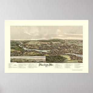 Pôster Machias, MIM mapa panorâmico - 1896