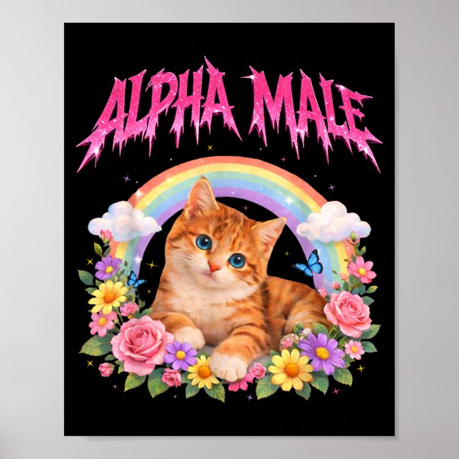 Poster Macho alfa gatinho engraçado floral arco-íris Mach (Frente)