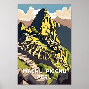 Poster Machu picchu peru viagens vintage latina alpaca