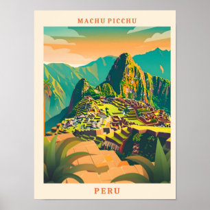 Poster Machu Picchu, Viagens vintage Elegante de Arte do