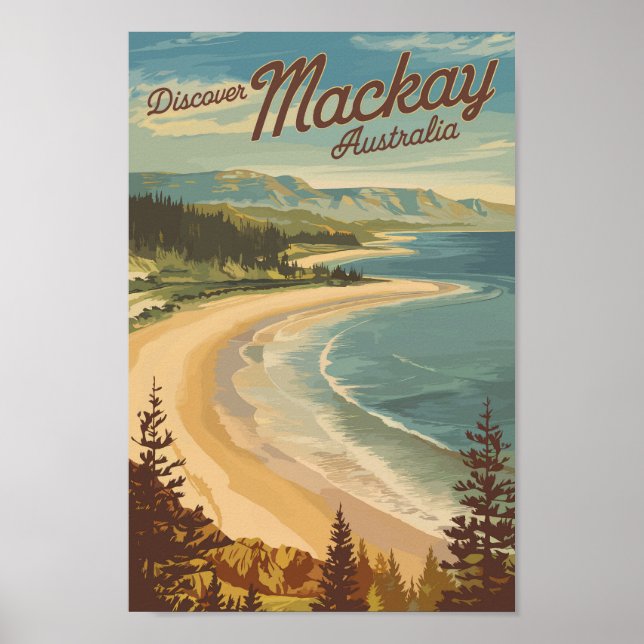 Poster Mackay Australia Illustration Viagem Art Vintage (Frente)