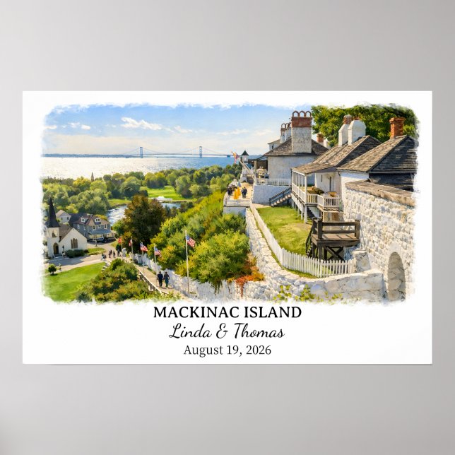 Poster Mackinac Island Michigan Poster, Watercolor, Custo (Frente)