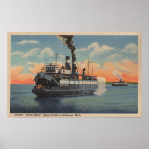 Poster Mackinac, MI - vista do navio a vapor de Sainte
