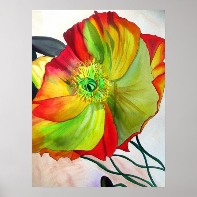 Pôster Macro Poppy original watercolour flower art (Frente)