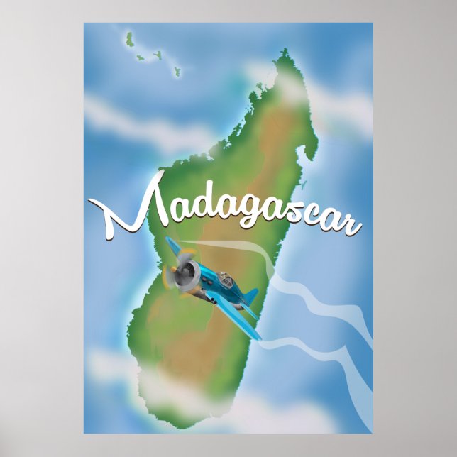 Pôster Madagascar Map viagens vintage. (Frente)