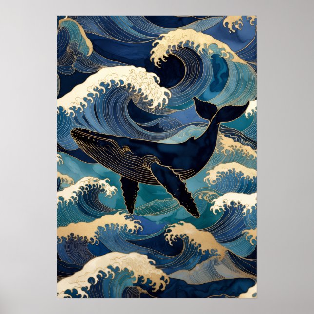 Poster Madagascar Ocean Whale - Blue & Gold Waves |  (Frente)