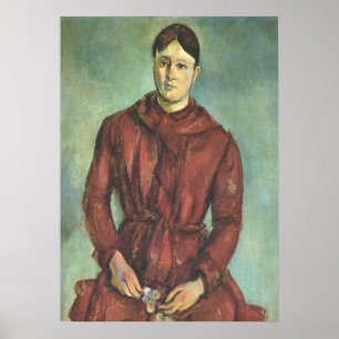 Poster Madame Cezanne em um vestido vermelho - Paul Cezan