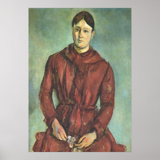 Poster Madame Cezanne em um vestido vermelho - Paul Cezan (Frente)