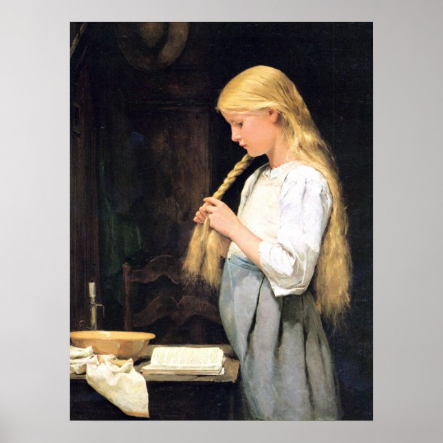 Pôster Mädchen die Haare flechend Girl Braçando seu cabel (Frente)