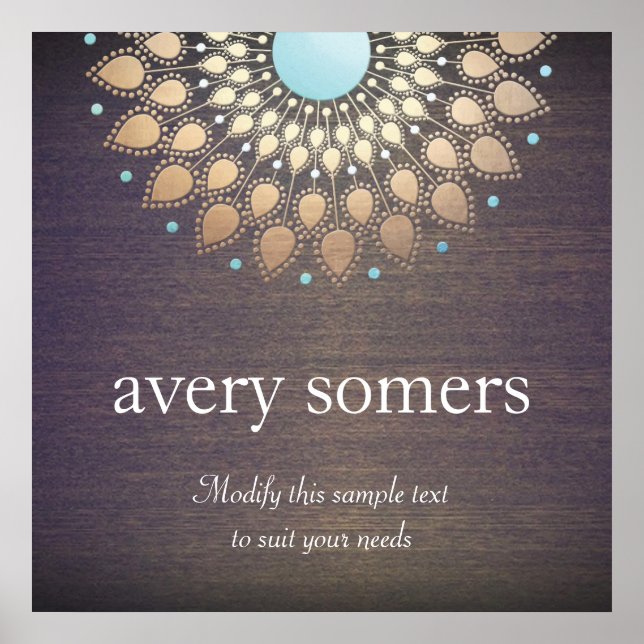 Pôster Madeira de Lotus Mandala, Ornamentado Dourado Eleg (Frente)