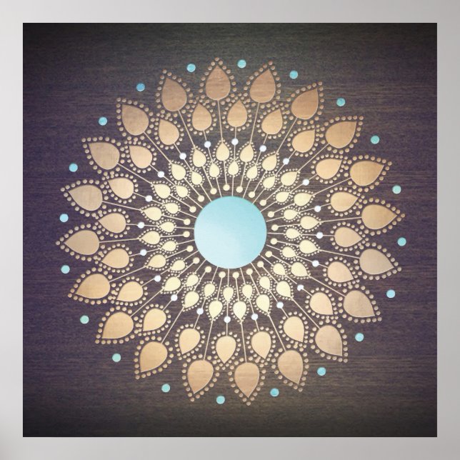 Pôster Madeira de Lotus Mandala, Ornamentado Dourado Eleg (Frente)