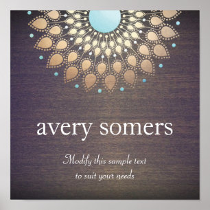 Poster Madeira de Lotus Mandala, Ornamentado Dourado Eleg