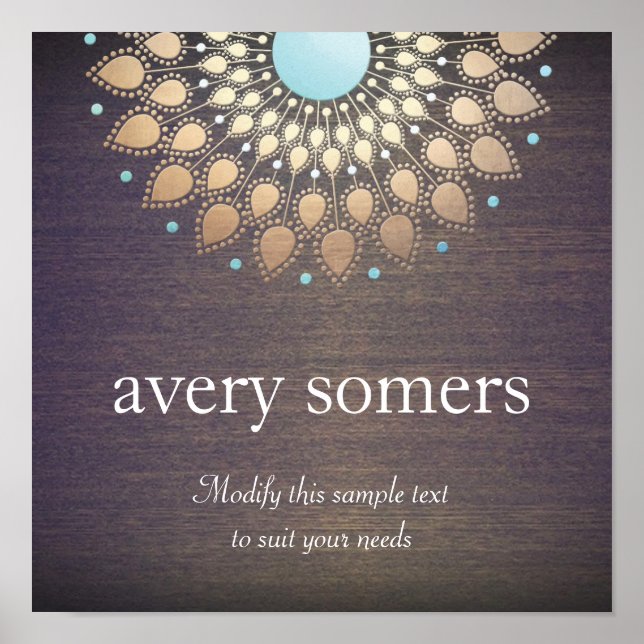 Poster Madeira de Lotus Mandala, Ornamentado Dourado Eleg (Frente)