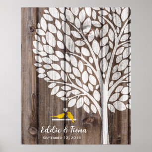 Poster madeira do amarelo do pássaro da árvore do livro