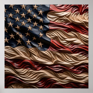 Poster madeira estonteante esculpindo bandeira americana