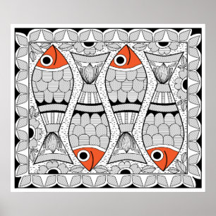 Pôster Madhubani 4 Fish