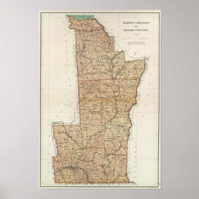 Pôster Madison, Chenango, condados do Broome (Frente)