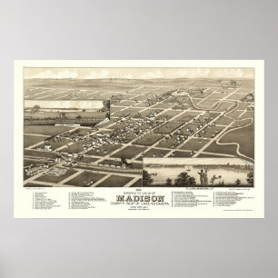Pôster Madison, mapa panorâmico do SD - 1883
