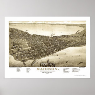 Poster Madison, Mapa Panorâmico do WI - 1885b