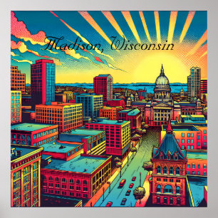 Poster Madison, Wisconsin City Skyline no Sunset
