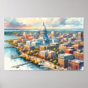 Poster Madison Wisconsin Viagem coloca aquarela