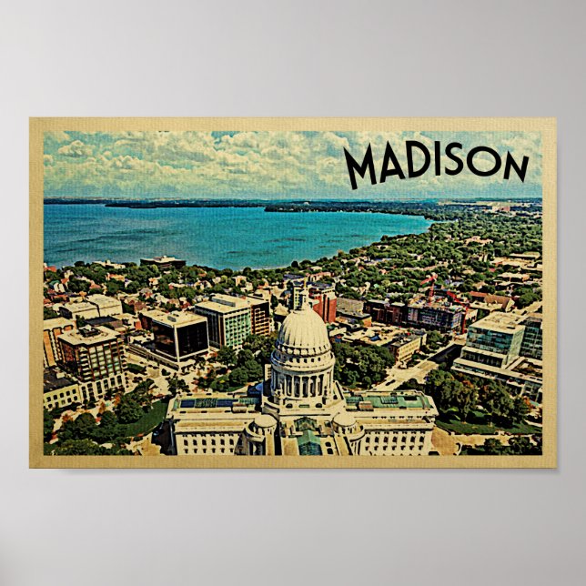 Poster Madison Wisconsin Viagens vintage Skyline (Frente)