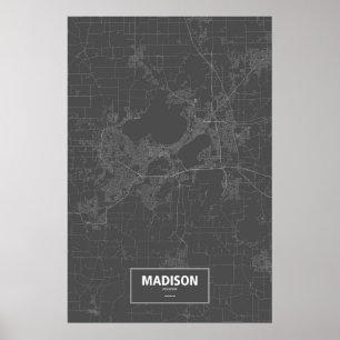 Poster Madison, Wisconsin (white on black)
