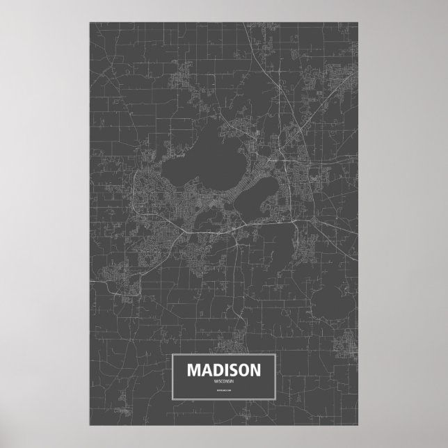 Poster Madison, Wisconsin (white on black) (Frente)