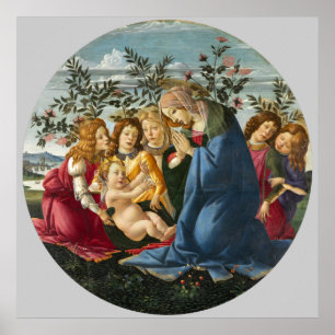 Poster Madona Adorando a Criança com 5 Anjos Botticelli