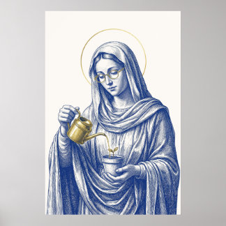 Poster Madona da jardinagem com óculos de ouro regando br