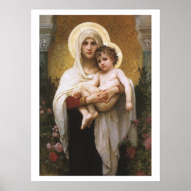 Pôster Madona das Rosas de Bouguereau (Frente)