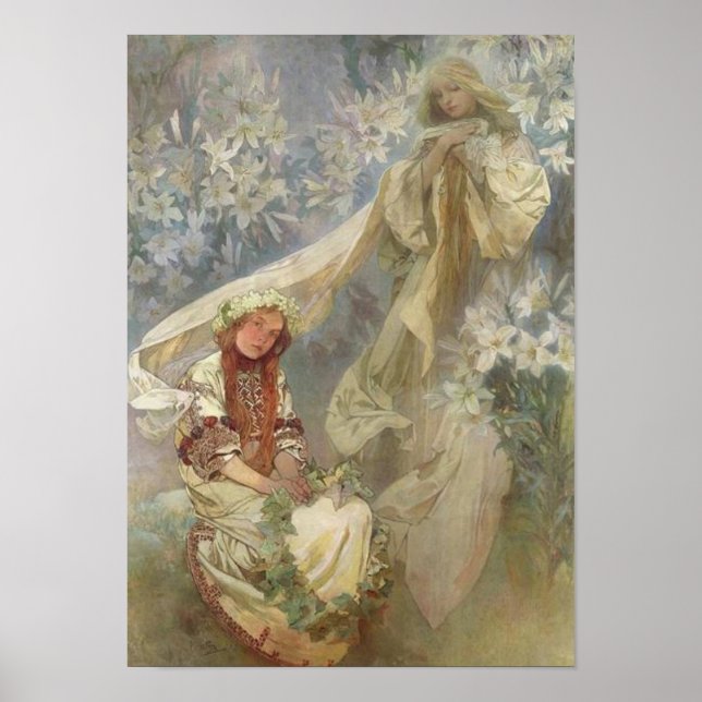 Poster Madona dos Lírios por Alphonse Mucha (Frente)