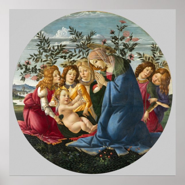 Poster Madonna Adorando a Criança com 5 Angels Botticelli (Frente)