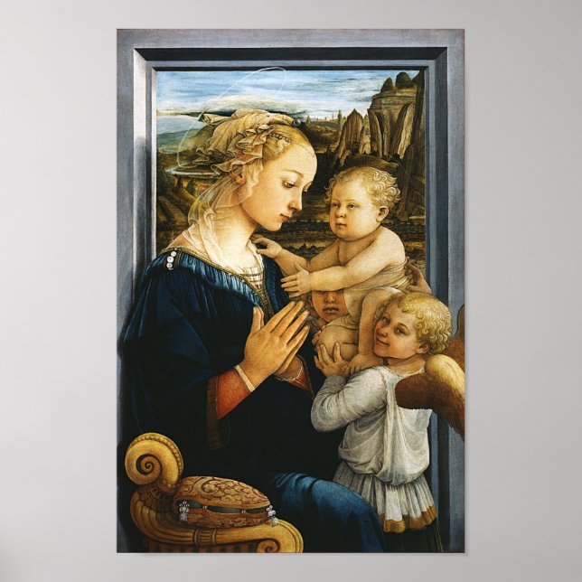 Poster Madonna com criança e dois anjos, Filippo Lippi (Frente)