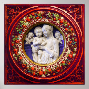 PÔSTER MADONNA COM CRIANÇAS, ANGELAS RENAISSANCE FLORAL C