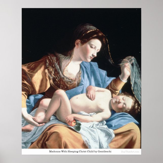 Pôster Madonna com Cristo dormindo por Gentileschi (Frente)