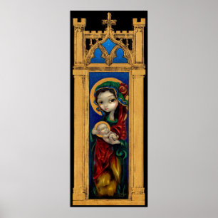 Poster Madonna e a criança na arte gótico da noite