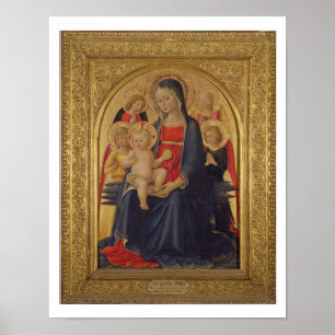 Pôster Madonna e criança com anjos, c.1467 (óleo na pla